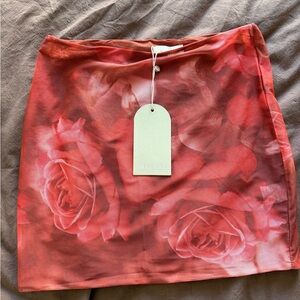 Meshki Red Rose Print Mini Skirt